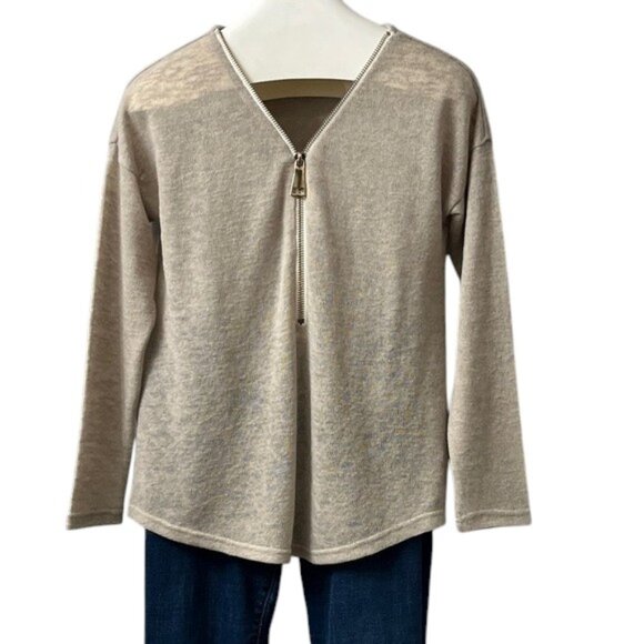 Soft Surroundings New Valentina Slub Sweater Lightweight Tan 1/2 Zip Beach XS - Picture 1 of 9